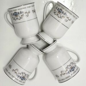 Diane by Fine China of Japan Blue Flower Scrolls - Set of 4 Footed Coffee Cups